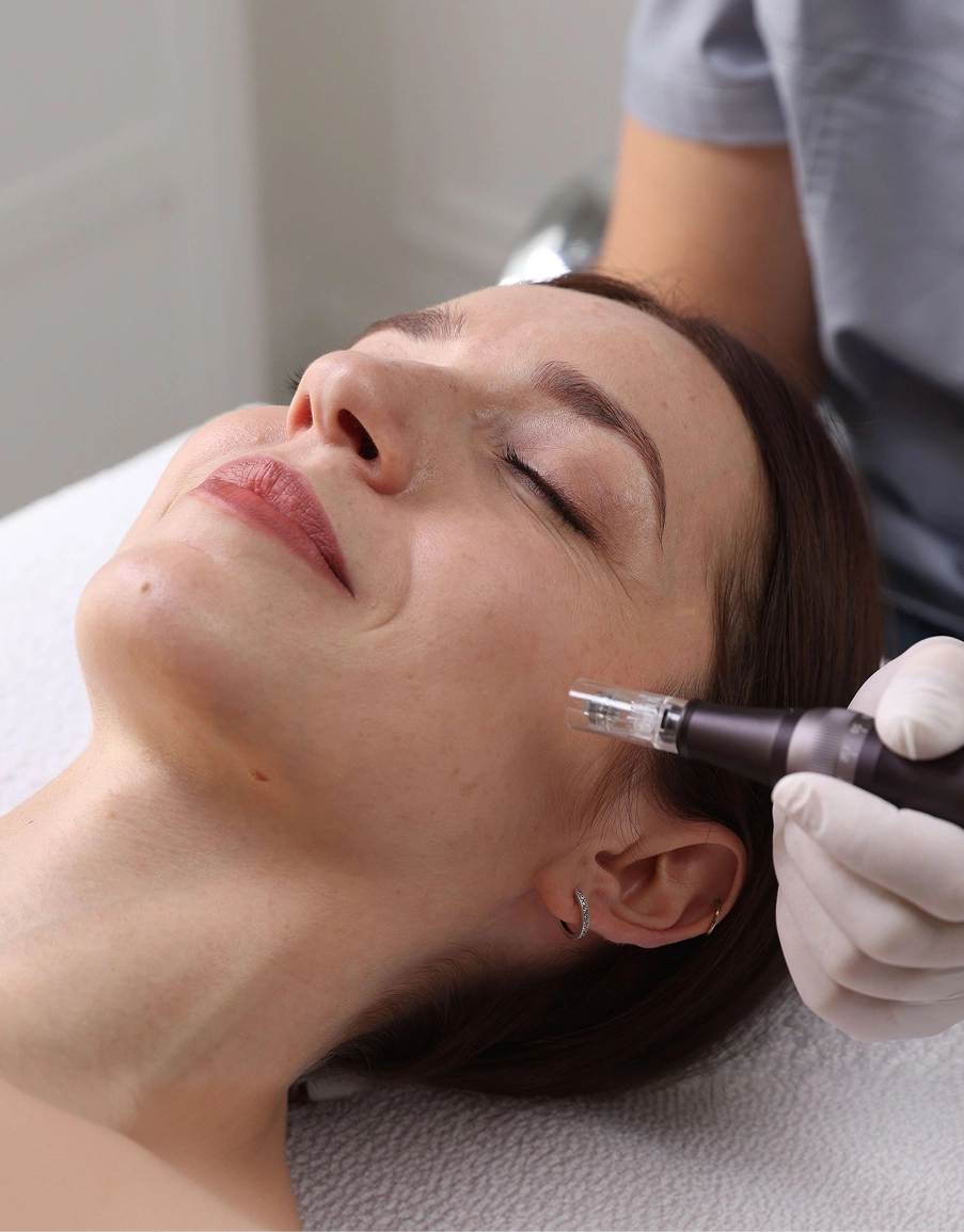 Provider performing microneedling treatment on a patient's face