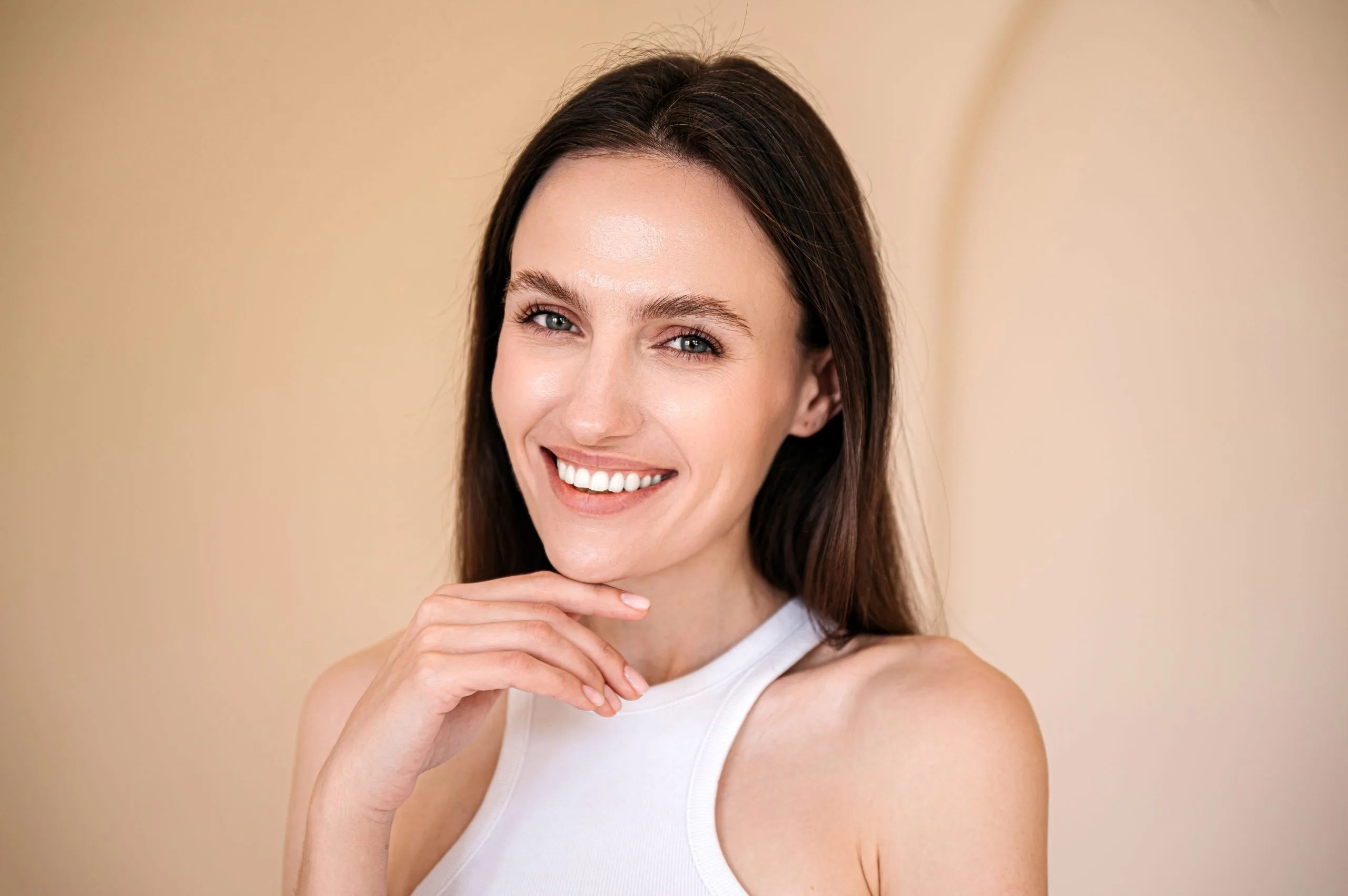 Smiling woman with clear healthy skin